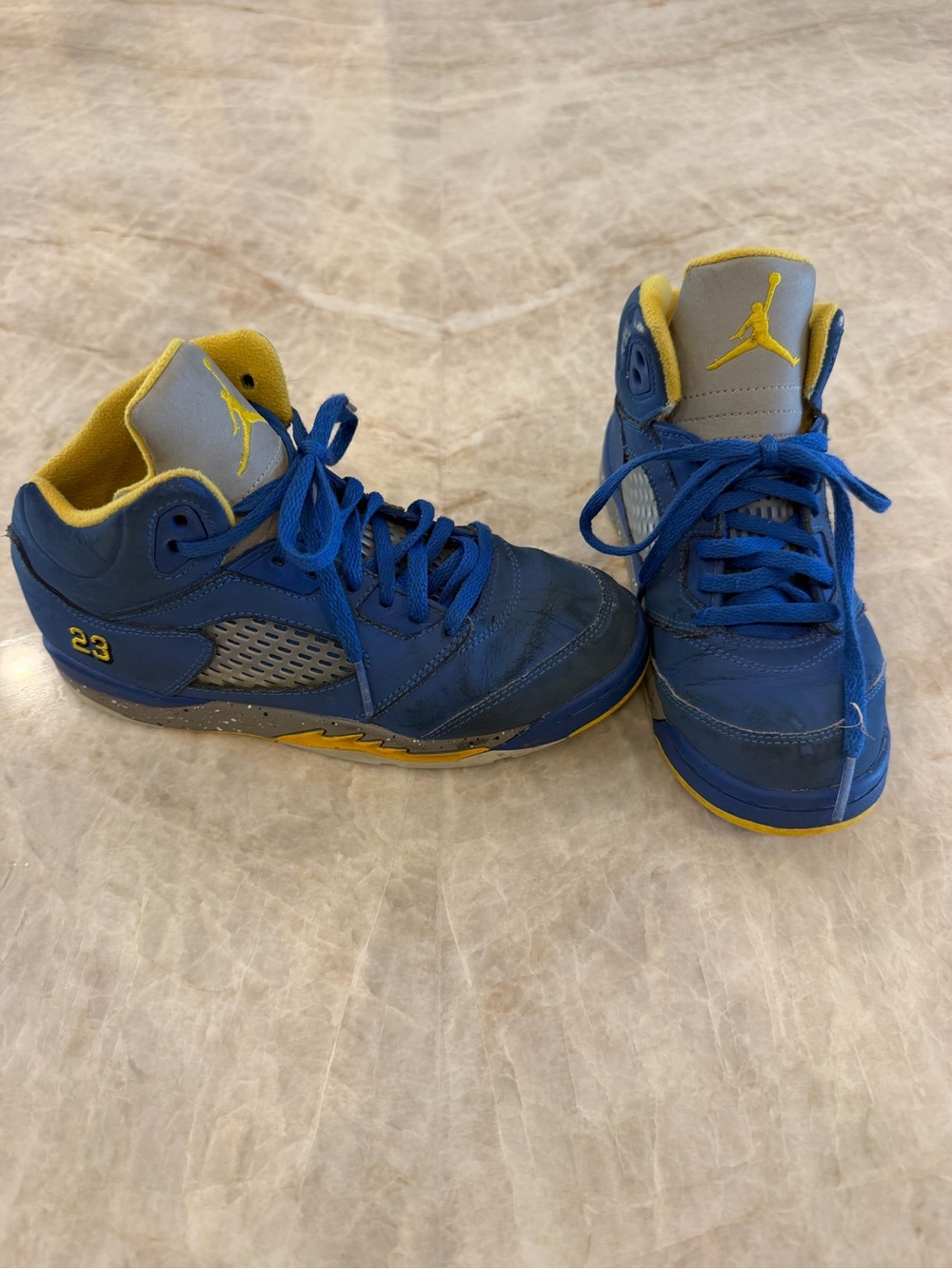 Jordan Kids Blue and Yellow Retro Basketball Sneakers